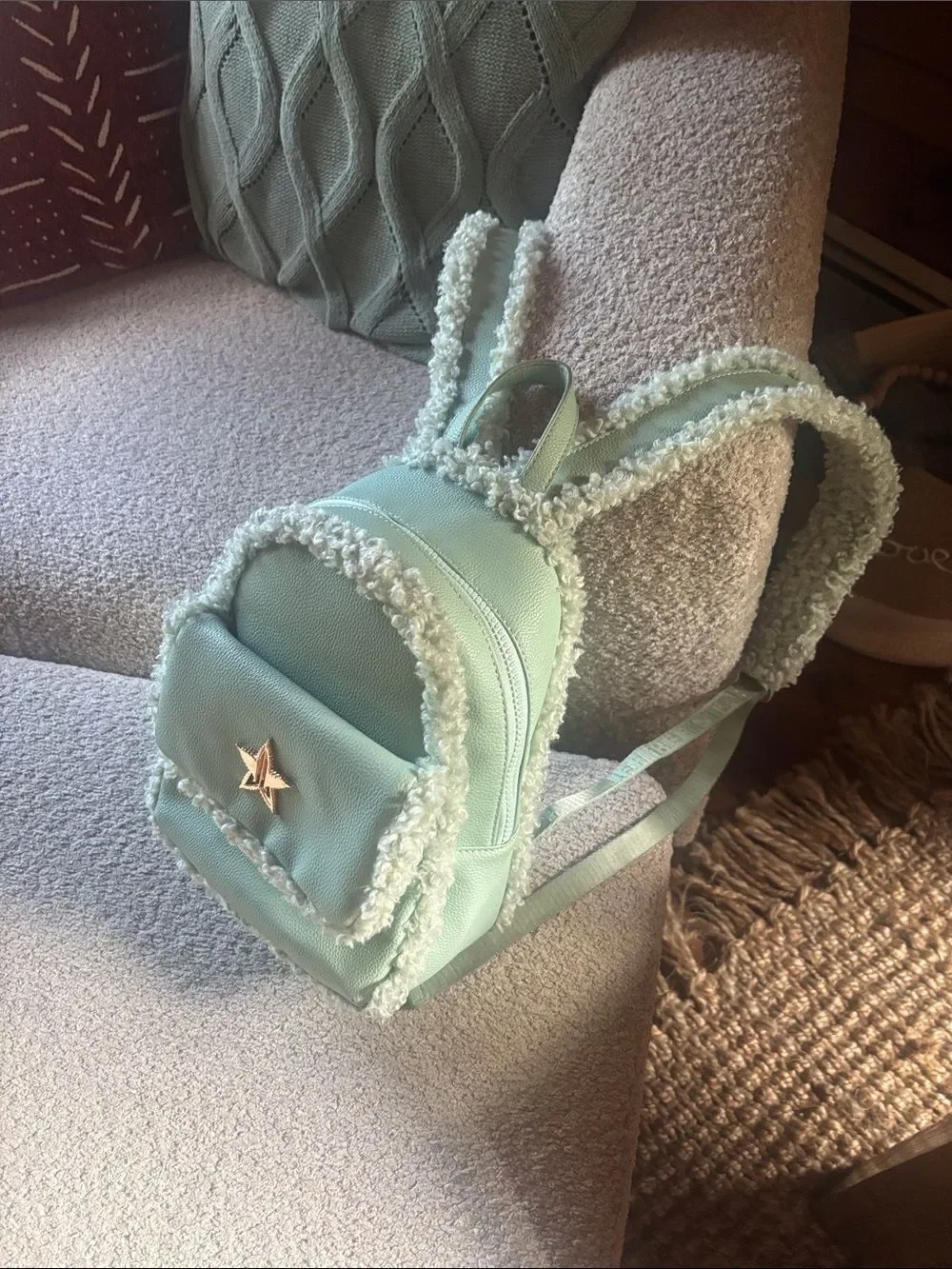 Mint Sherpa Trim Mini Backpack - Unbranded